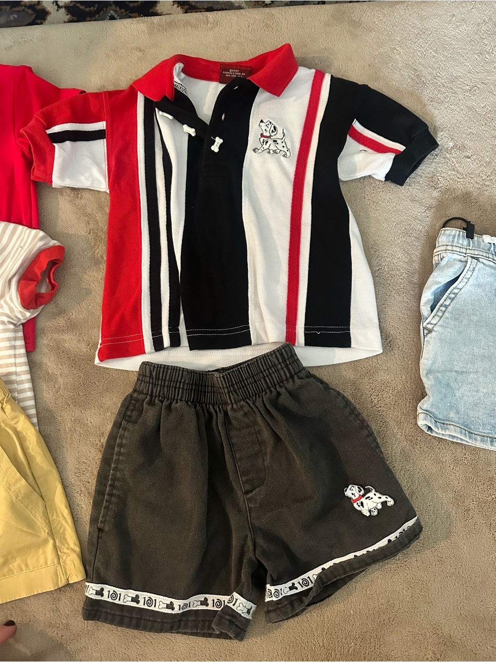 101 Dalmatians Kids Red Black White Striped Polo & Black Shorts Matching Set